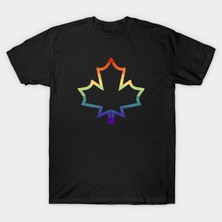 Muted Rainbow Gay Pride Maple Leaf Outline T-Shirt